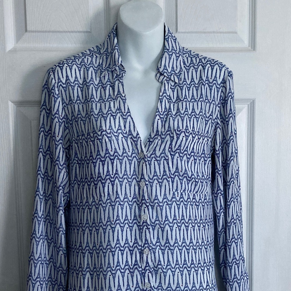 Women’s Express The Portofino Blue Patterned Button-Up Shirt S
